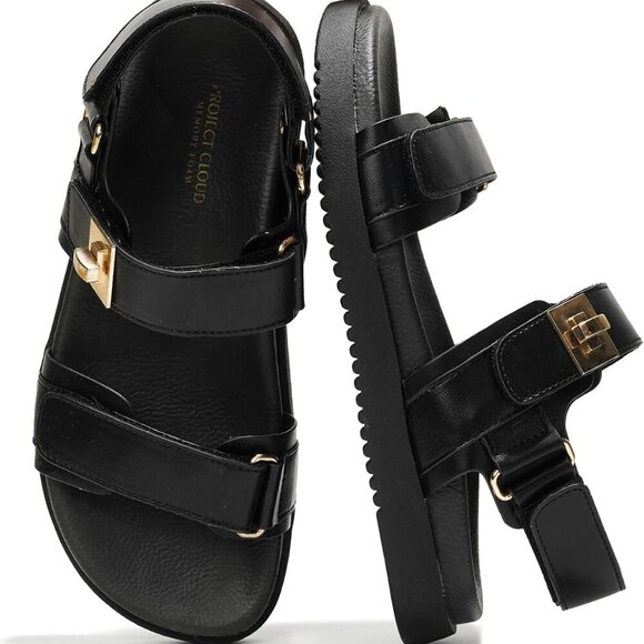 Leather Platform Sandals Women Adjustable Strappy Summer Beach Slides